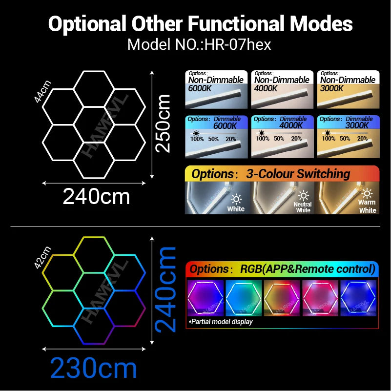 Dimmable Hexagon LED Ceiling Lights – RGB & Multi-Color, Garage/Gym/Gaming