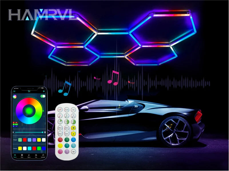 Dimmable Hexagon LED Ceiling Lights – RGB & Multi-Color, Garage/Gym/Gaming
