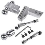 2" Receiver 4" Drop/Rise Adjustable Tri-Ball Trailer Hitch – 12,500 LBS, Aluminum with Stainless Locks