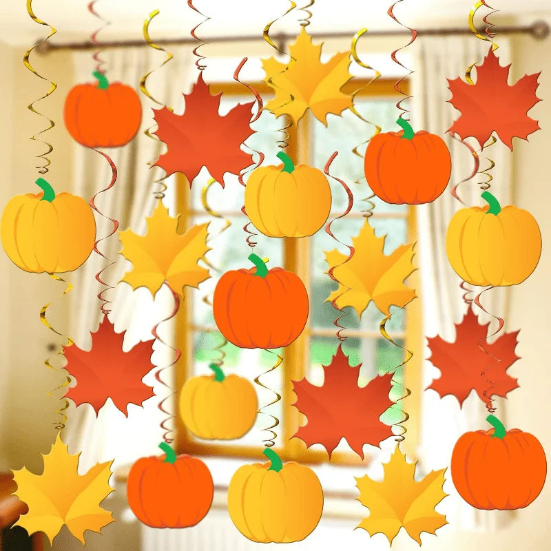 22-Piece Fall Ceiling Swirl Decorations – Pumpkin & Maple Leaf Hanging Décor