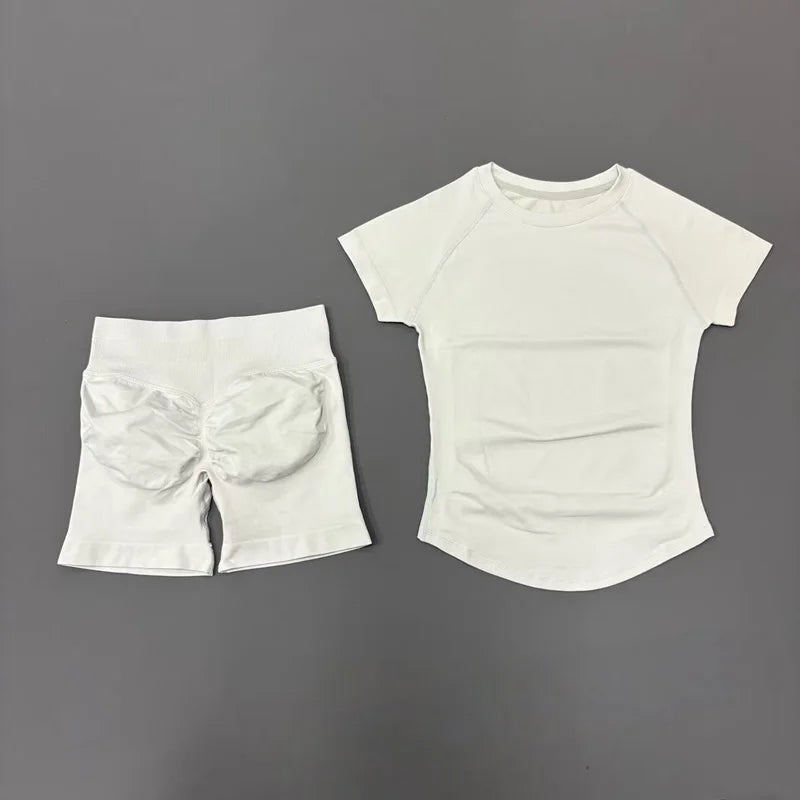 Histello 2-Piece Seamless Yoga Set – Short Sleeve & Shorts