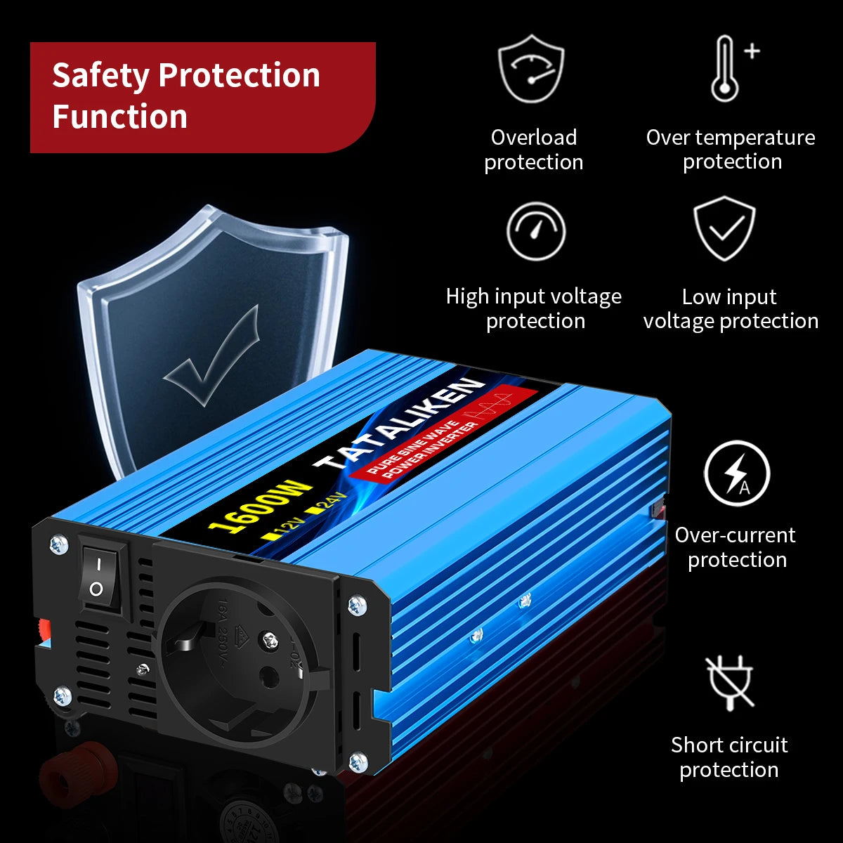 Pure Sine Wave Power Inverter – DC 12V/24V to AC 220V, 1000W–6000W