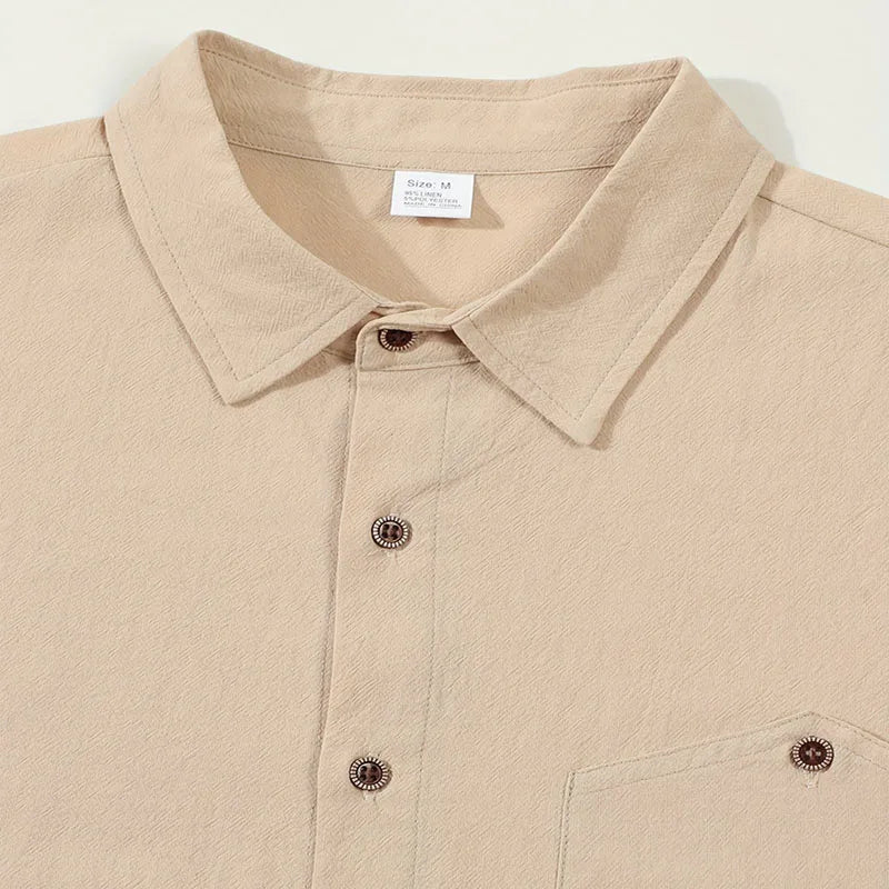 Men's Linen Blend Short Sleeve Button Down Shirt