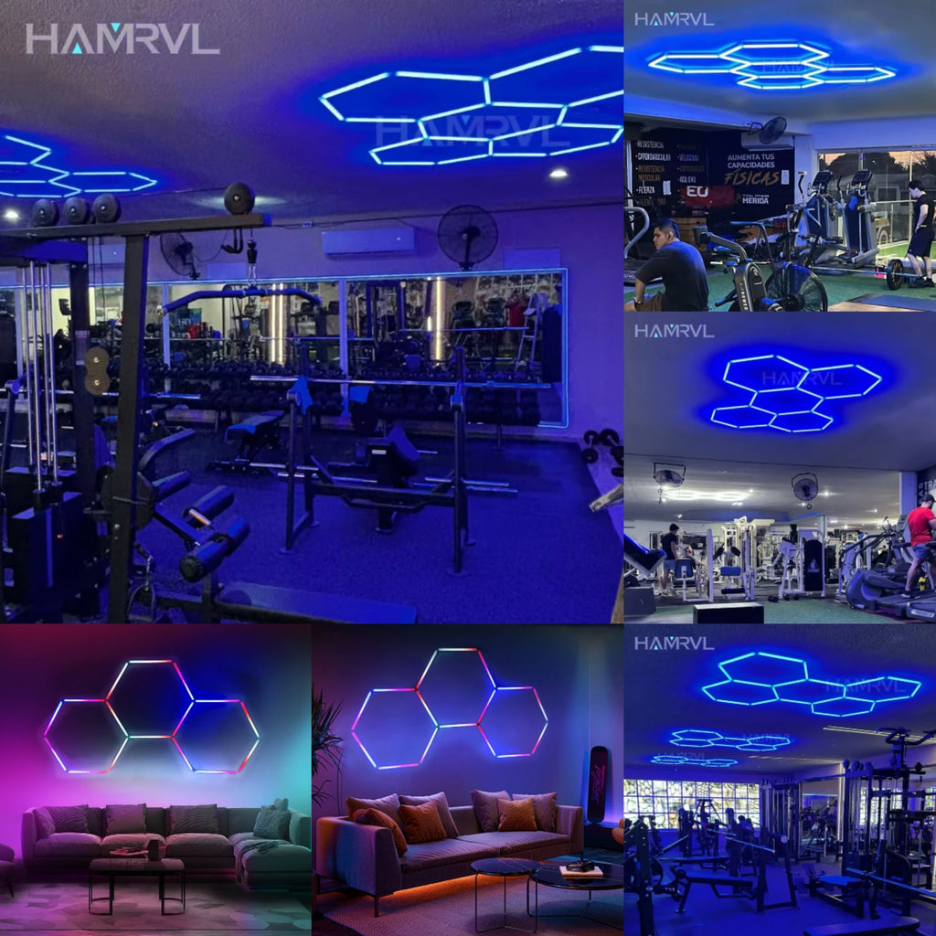 Dimmable Hexagon LED Ceiling Lights – RGB & Multi-Color, Garage/Gym/Gaming
