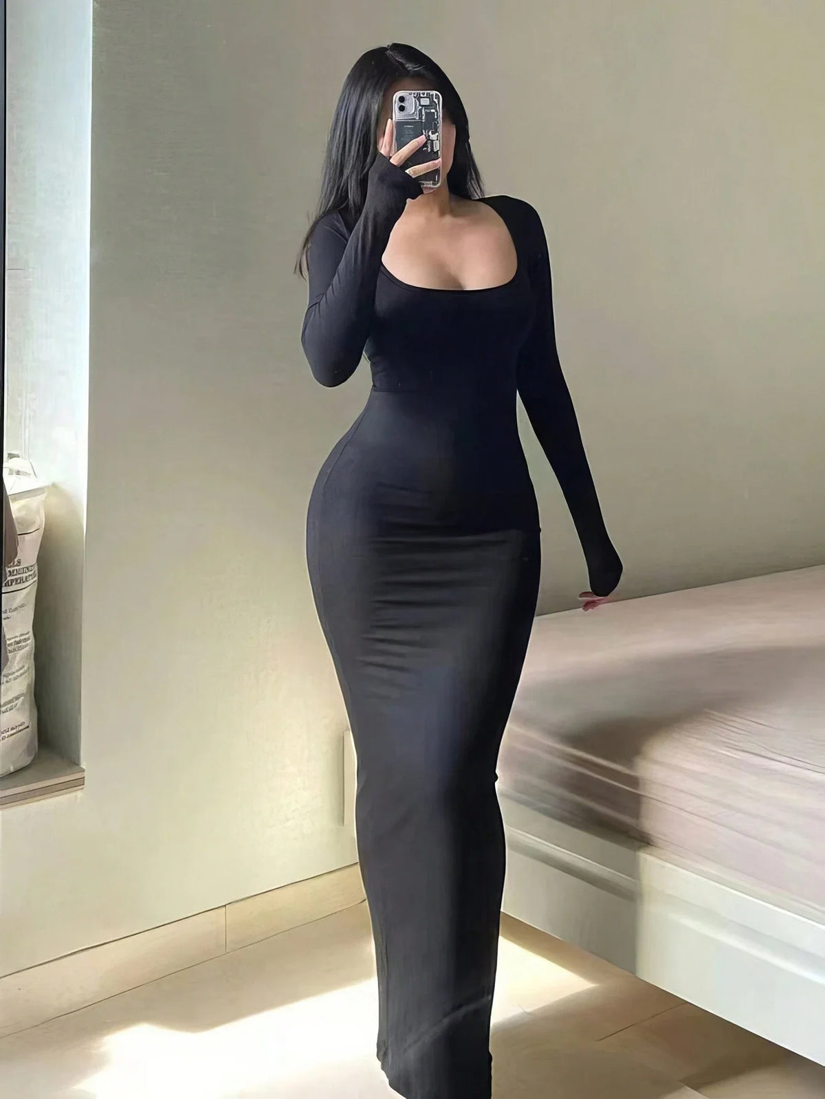 Women's Long-Sleeve Bodycon Maxi Dress