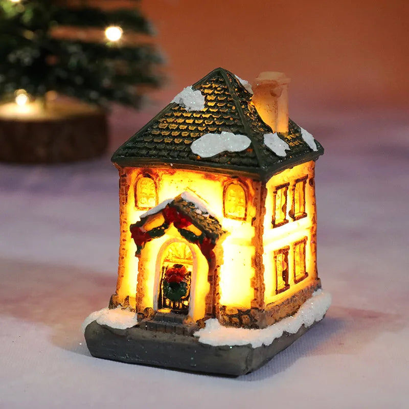 LED Christmas Village House Miniature – Glowing Resin Holiday Decoration