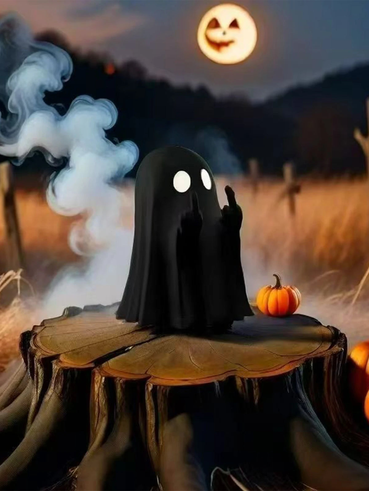 Middle Finger Ghost Statue — 7.5cm Spooky Halloween Desk Decoration & Novelty Gift
