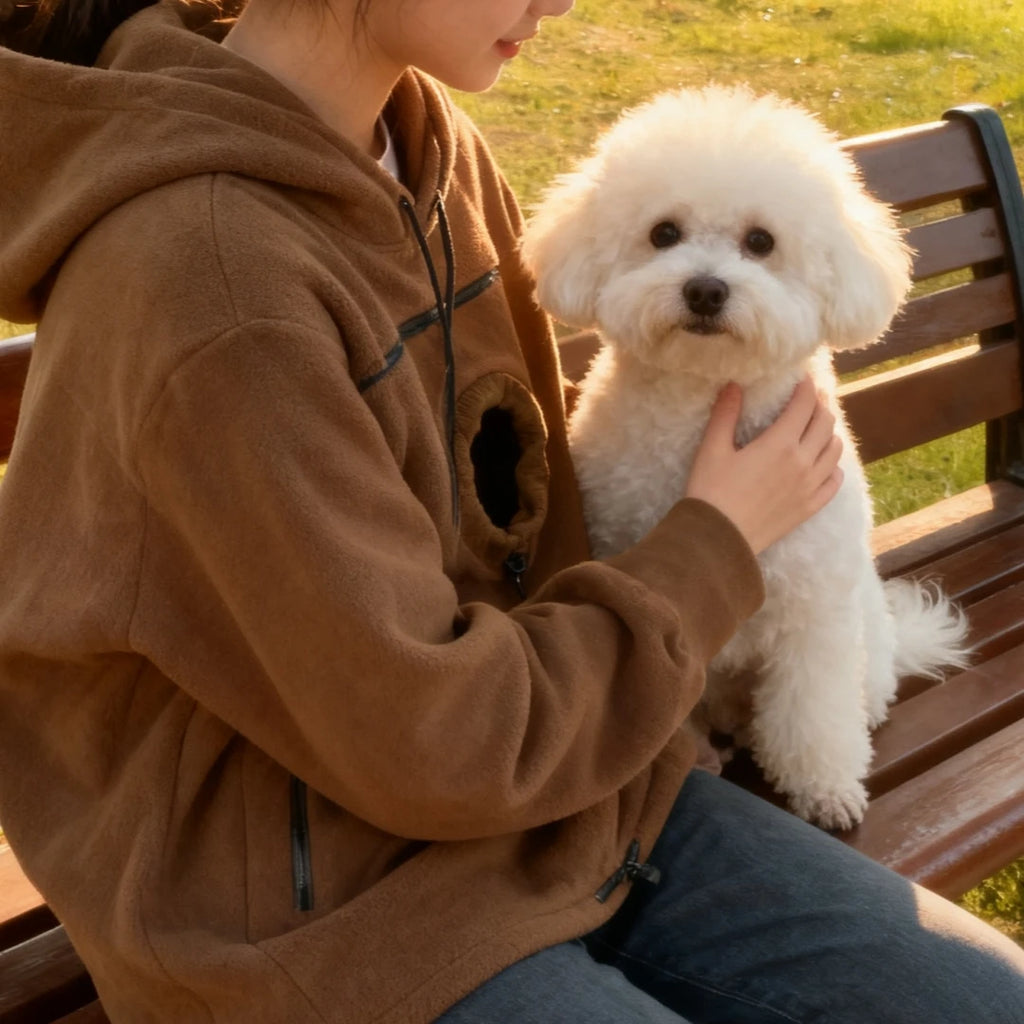 Bouclé Pet Hoodie Carrier – Soft Pullover with Pocket for Dogs & Cats