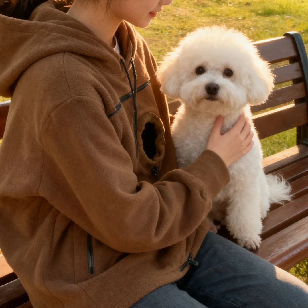 Bouclé Pet Hoodie Carrier – Soft Pullover with Pocket for Dogs & Cats