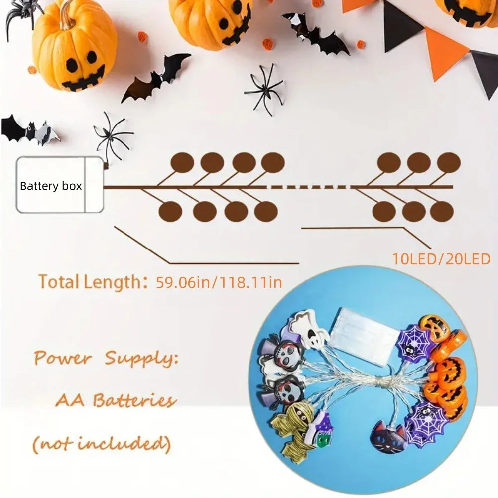 Halloween LED Light String — Battery-Powered Warm White