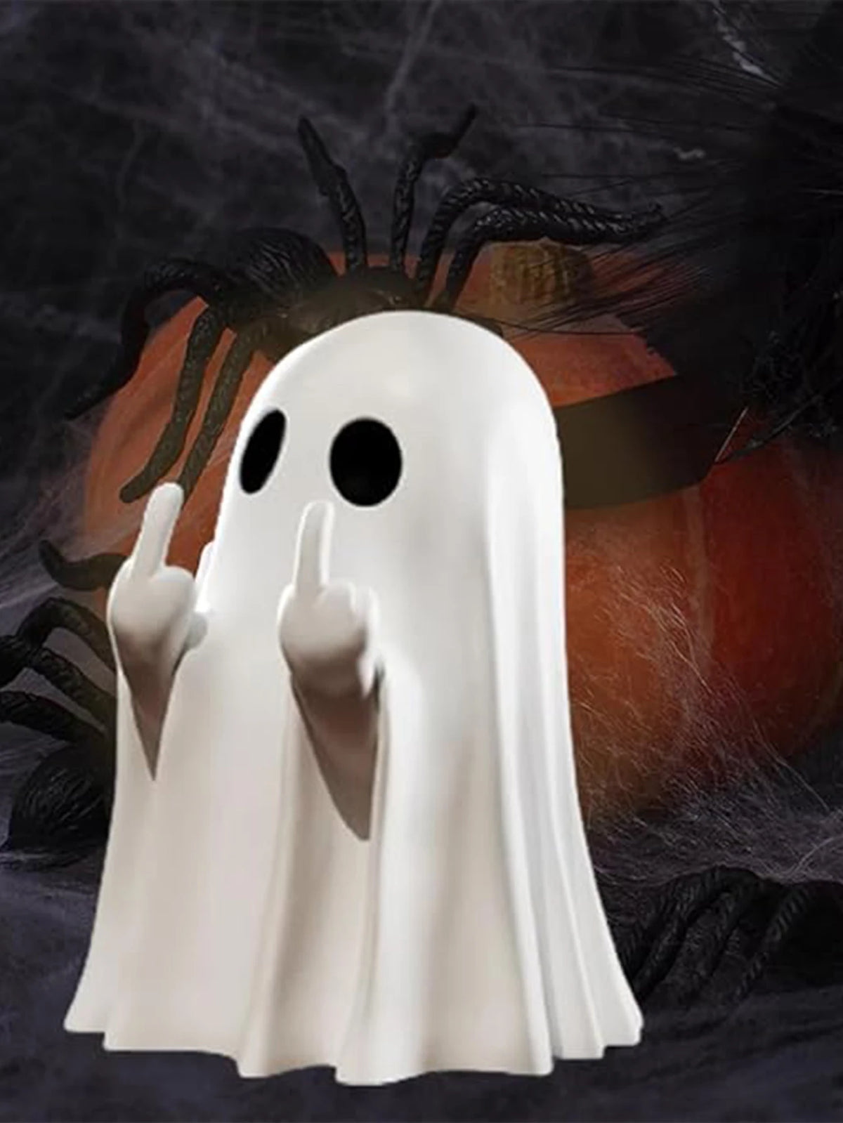 Middle Finger Ghost Statue — 7.5cm Spooky Halloween Desk Decoration & Novelty Gift