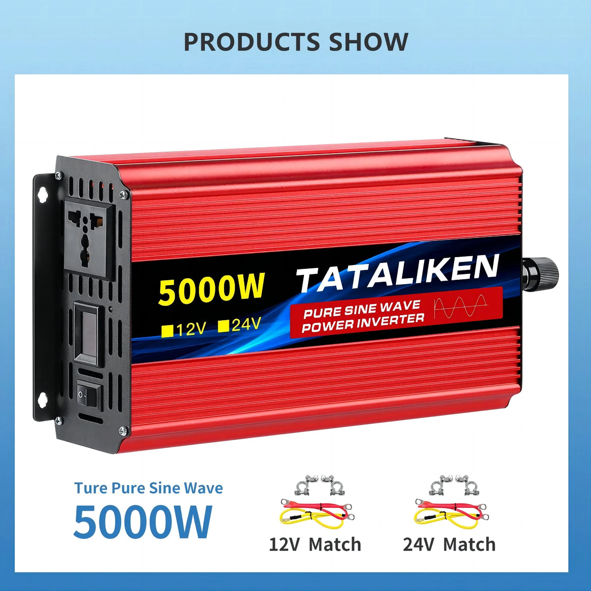 Pure Sine Wave Power Inverter – DC 12V/24V to AC 220V, 1000W–6000W