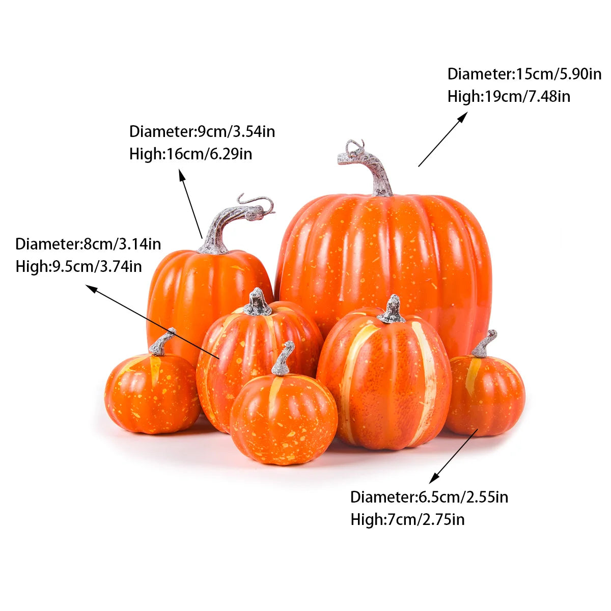 7-Piece Artificial Pumpkin Set – Assorted Farmhouse Fall & Thanksgiving Décor