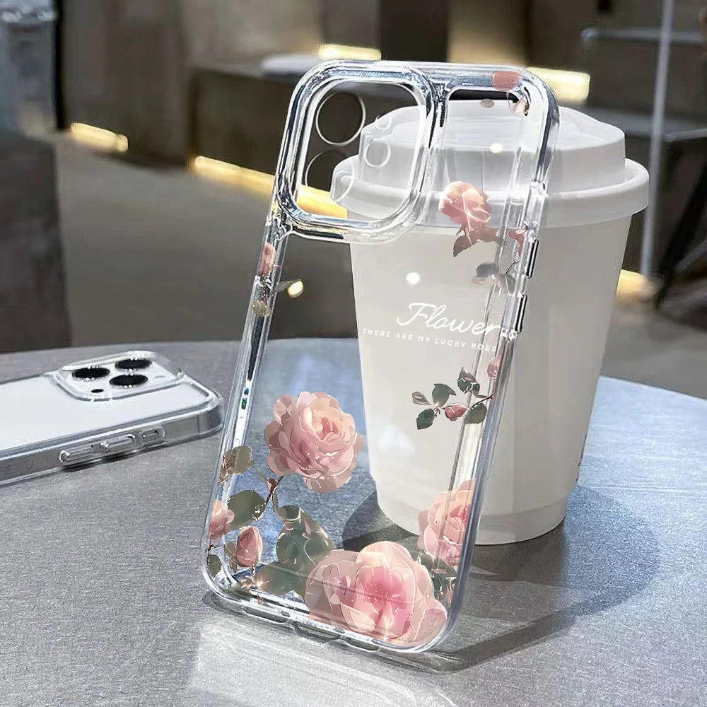 Flower Phone Case For iPhone 17 16 18 13 11 14 12 15 Pro Max Air 16e 7 Plus SE Shockproof Transparent Cover Silicone