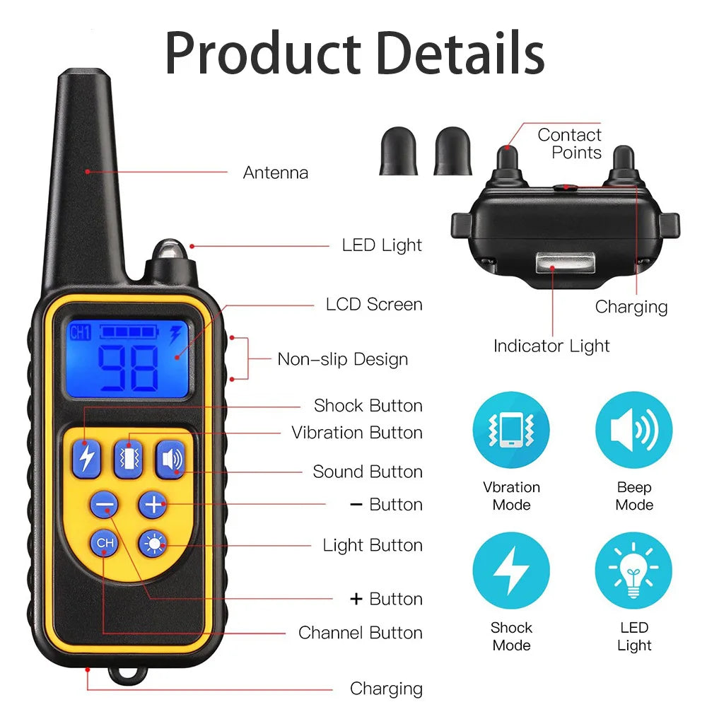 Remote Dog Training Collar – Waterproof, Rechargeable, 875-Yard Range