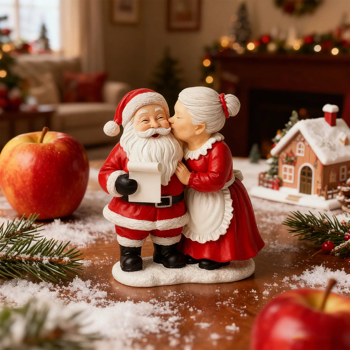 Mr. & Mrs. Claus Resin Statue – Christmas Couple Figurine for Mantel & Desktop