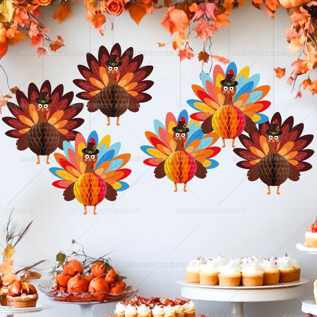 Thanksgiving Turkey Honeycomb Ball Hanging Pendants – Fall Harvest Décor