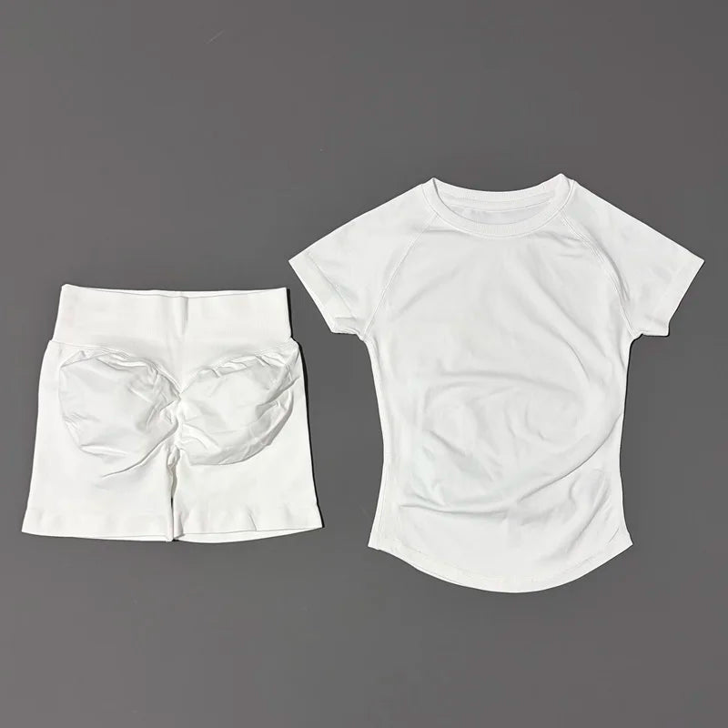 Histello 2-Piece Seamless Yoga Set – Short Sleeve & Shorts