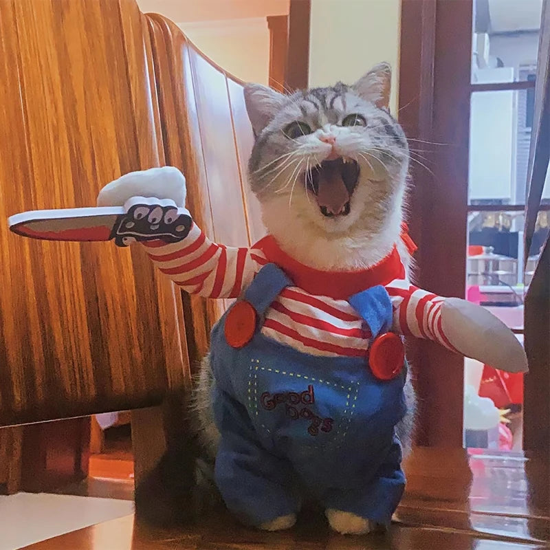 Halloween Cosplay Jumpsuit for Cats & Small Dogs – Soft Printed Costume