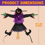 Halloween Crashing Witch Into Tree Outdoor Decoration