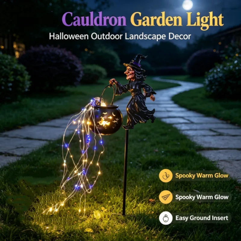 Archie Knows Spooky: Witch Cauldron Garden Stake Lights with LED Flow