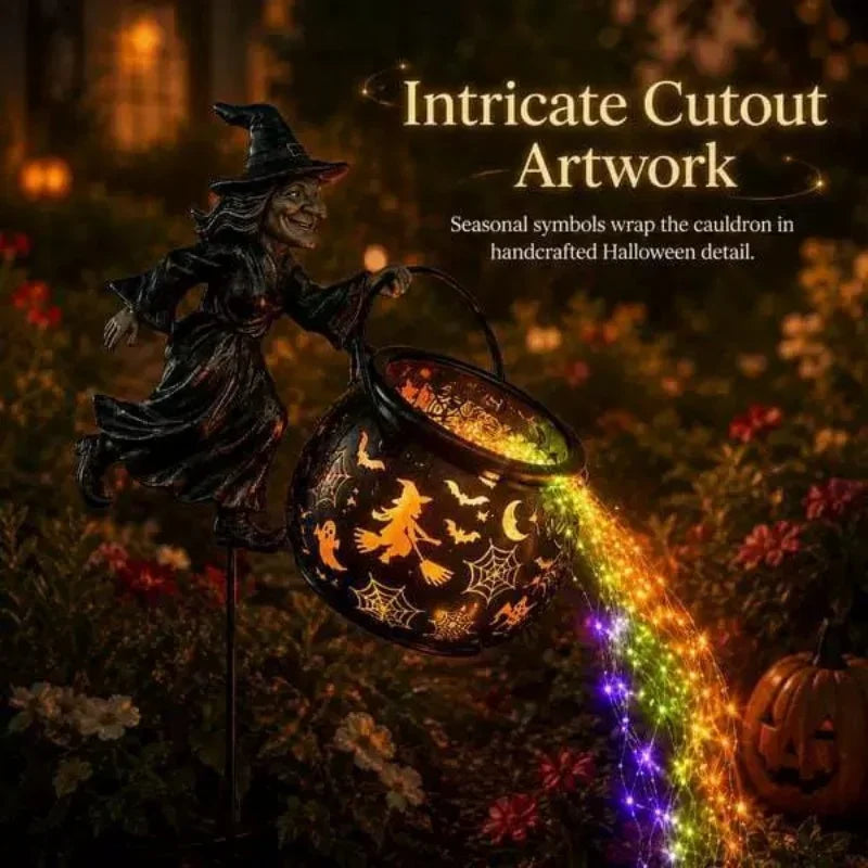 Archie Knows Spooky: Witch Cauldron Garden Stake Lights with LED Flow