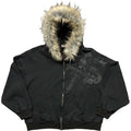 Women's Y2K Graphic Hoodie – Harajuku Faux Fur Collar Pullover in Black & Gray