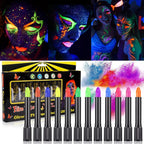 VERONNI UV Neon Glow Face Paint Crayon Sticks — Blacklight Body Paint for Halloween, Mardi Gras & Parties