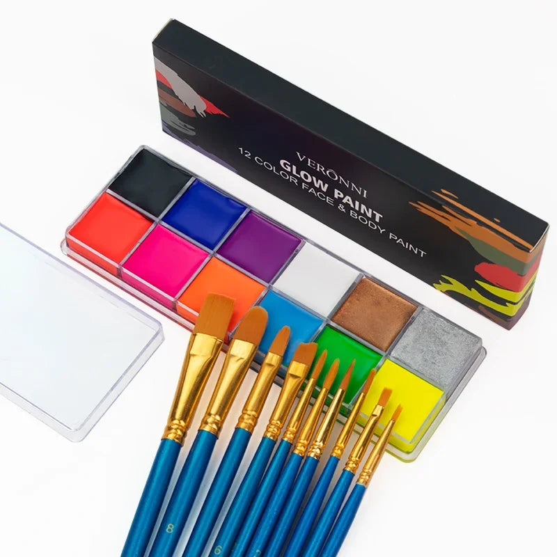 20-Color Face & Body Paint Set — Non-Toxic Oil Pigments with Brushes for Halloween, Cosplay & Kids