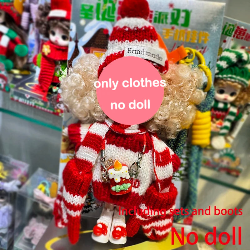Christmas Mini Doll Pendant – Handmade Crochet Sweater & Scarf Set