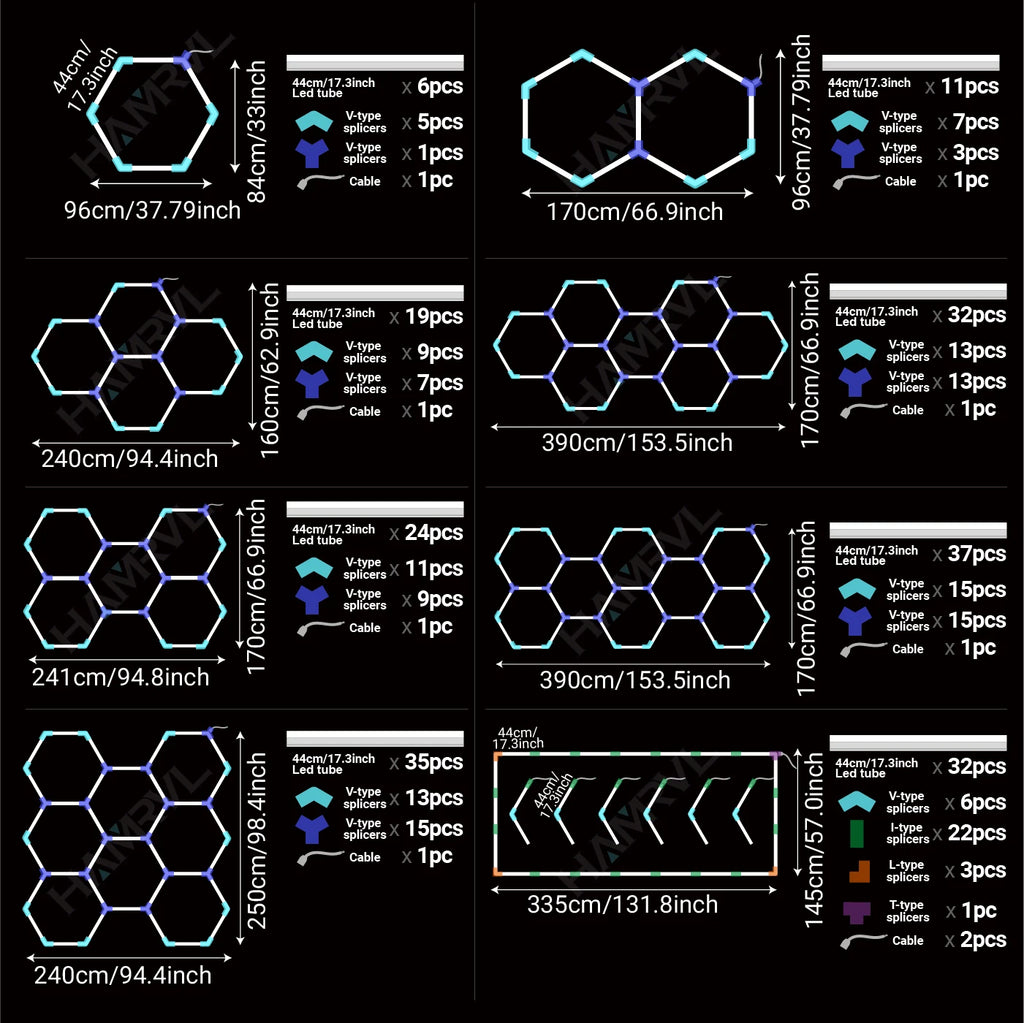 Dimmable Hexagon LED Ceiling Lights – RGB & Multi-Color, Garage/Gym/Gaming
