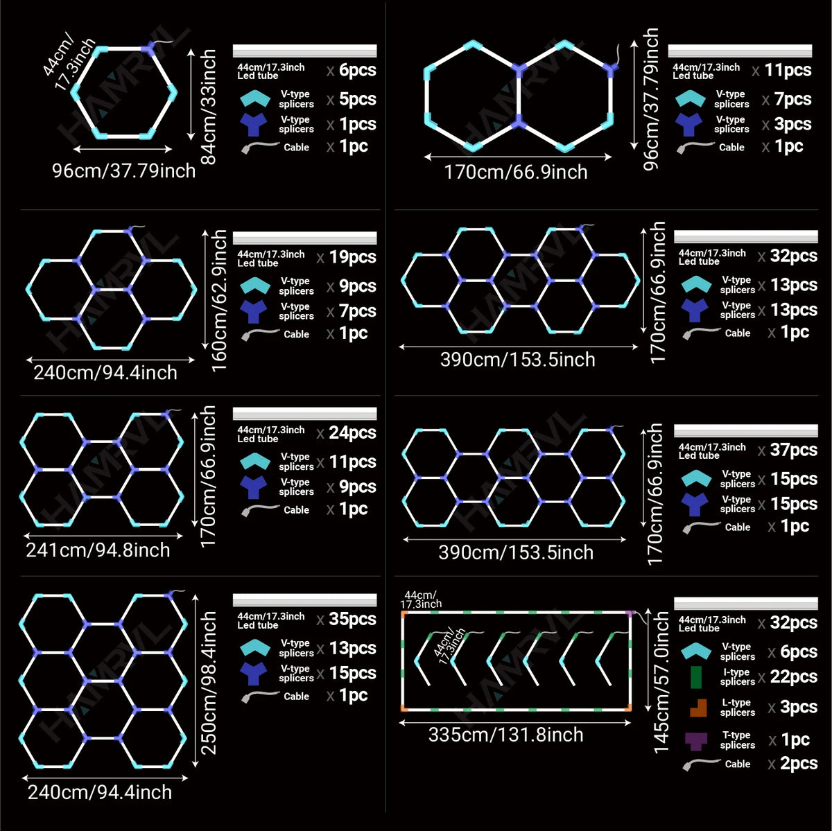 Dimmable Hexagon LED Ceiling Lights – RGB & Multi-Color, Garage/Gym/Gaming