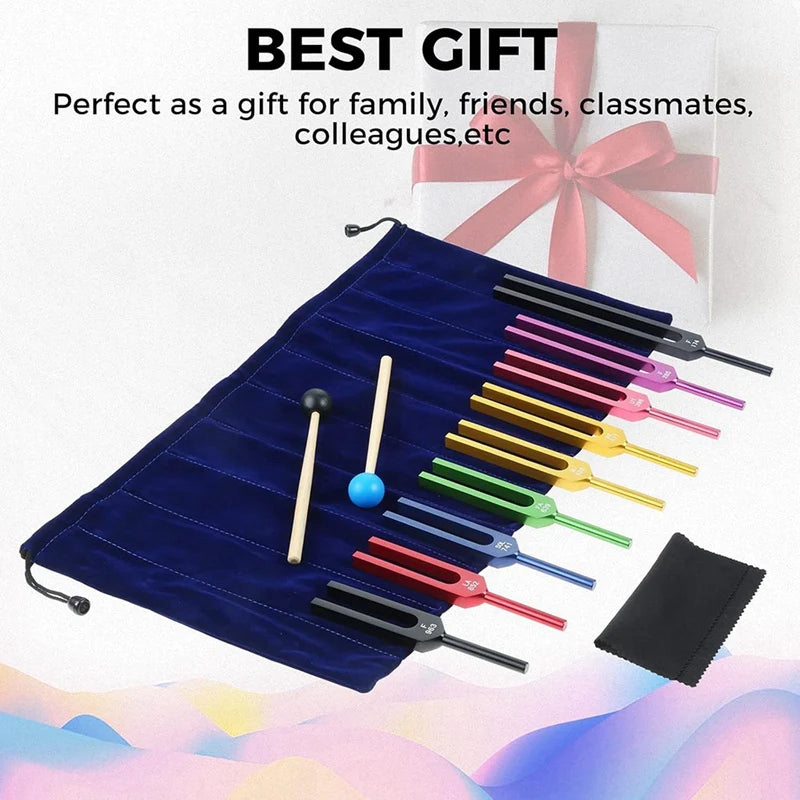 9-Piece Color Tuning Fork Set for Sound Healing & Chakra Therapy