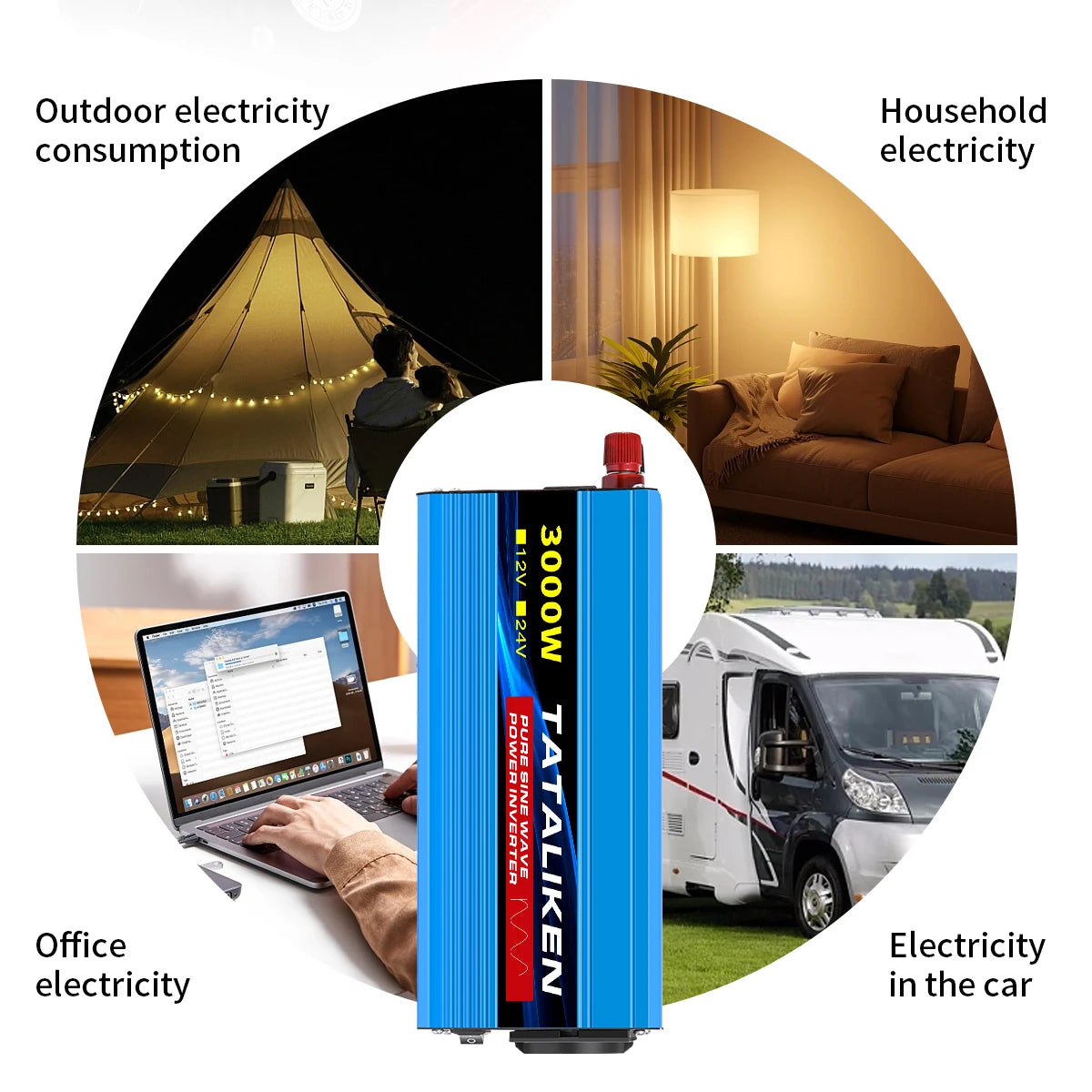 Pure Sine Wave Power Inverter – DC 12V/24V to AC 220V, 1000W–6000W