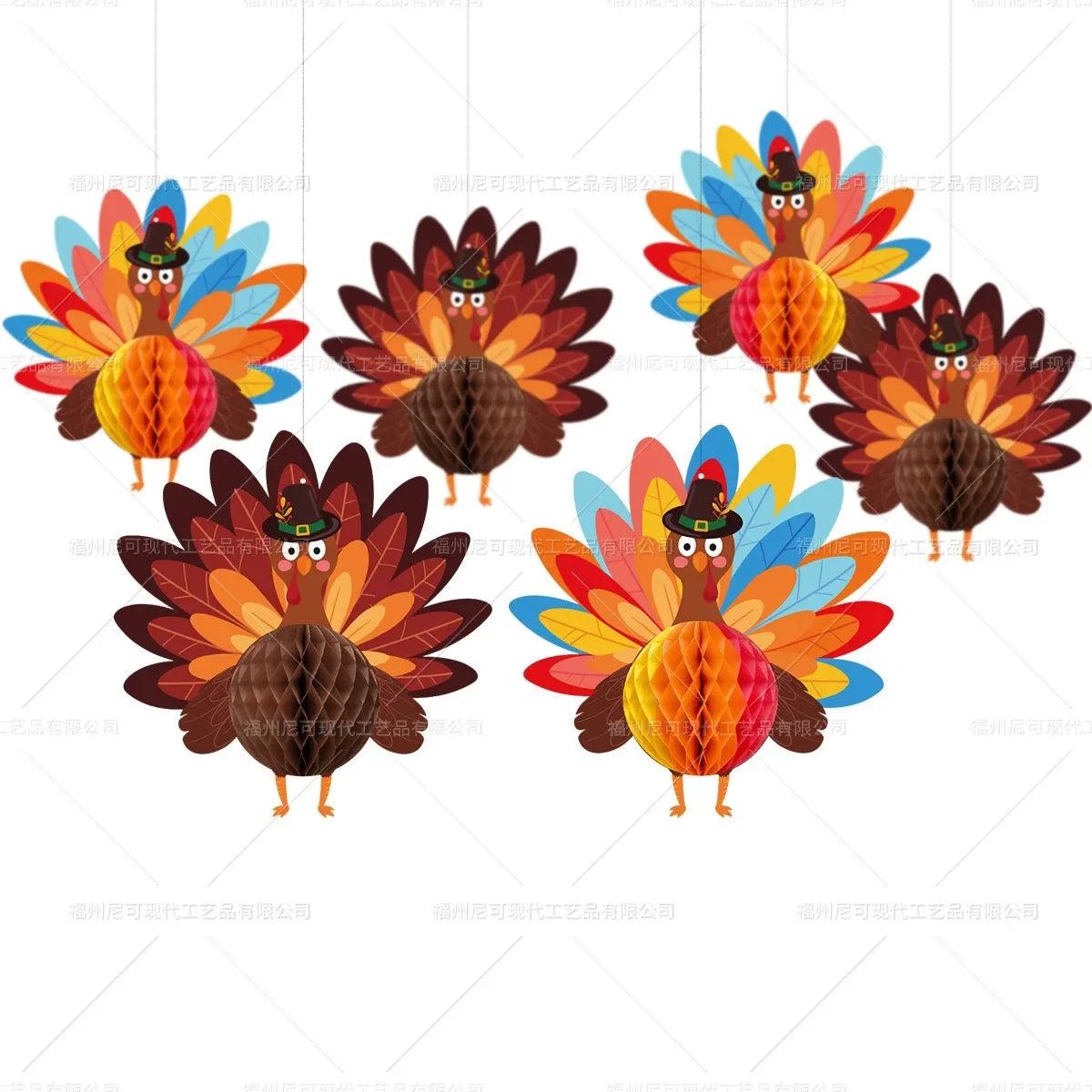 Thanksgiving Turkey Honeycomb Ball Hanging Pendants – Fall Harvest Décor