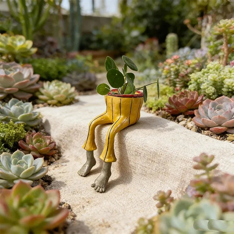 Leggy Resin Sitting Planter – Cute Cantilevered Flowerpot for Plant Lovers