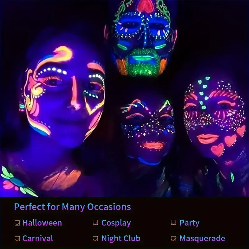 VERONNI UV Neon Glow Face Paint Crayon Sticks — Blacklight Body Paint for Halloween, Mardi Gras & Parties