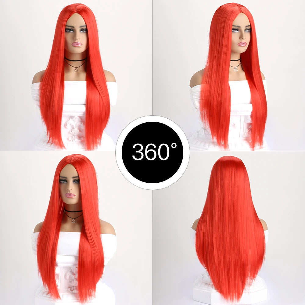 26-Inch Long Straight Colored Wig — Synthetic Fashion Wig for Cosplay, Halloween & Daily Wear