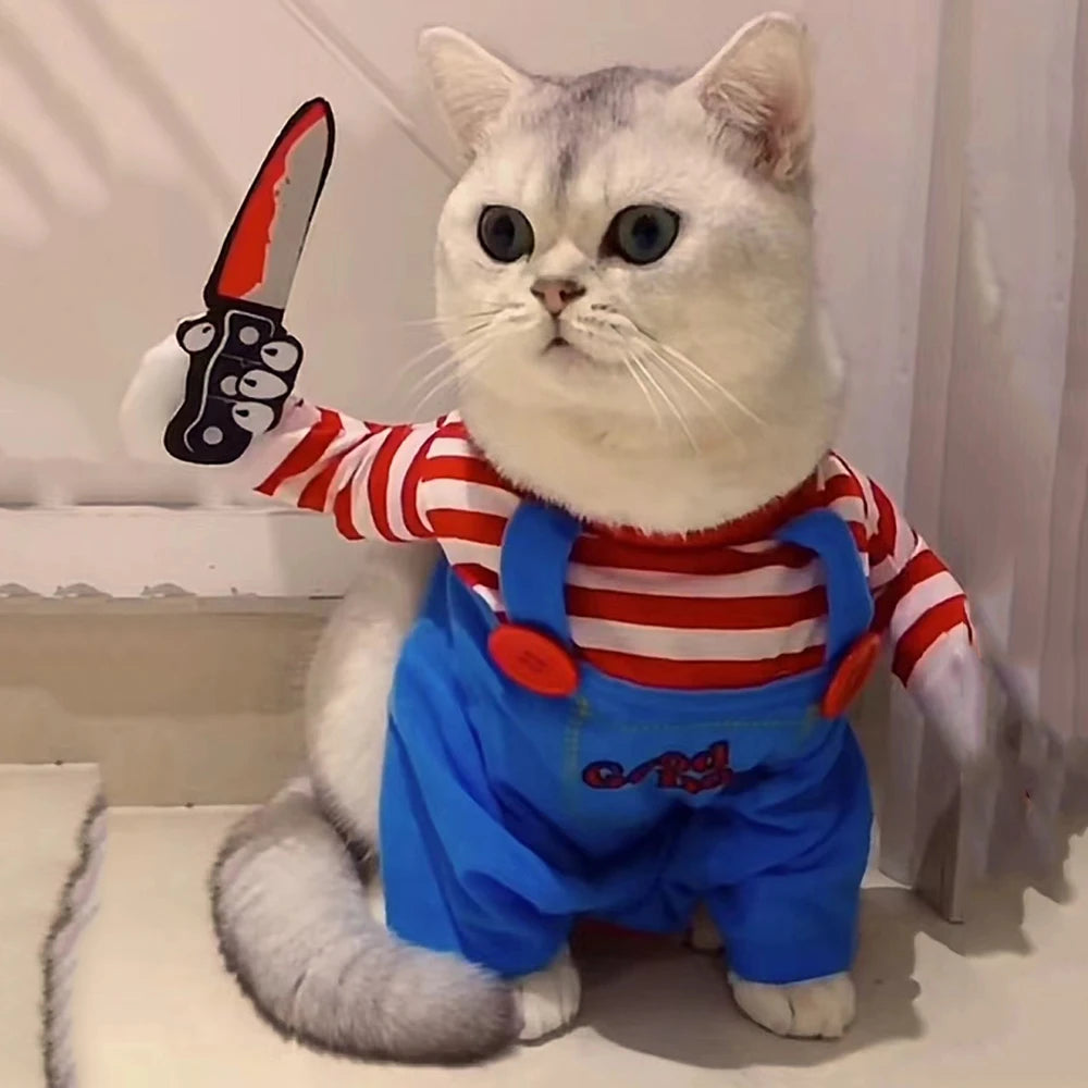 Halloween Cosplay Jumpsuit for Cats & Small Dogs – Soft Printed Costume