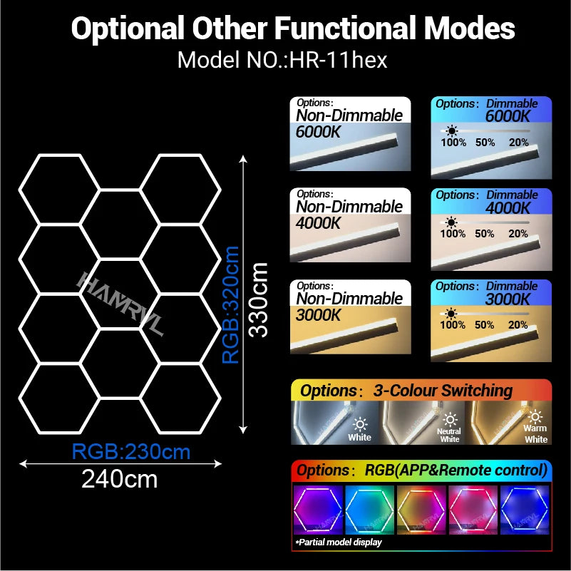 Dimmable Hexagon LED Ceiling Lights – RGB & Multi-Color, Garage/Gym/Gaming