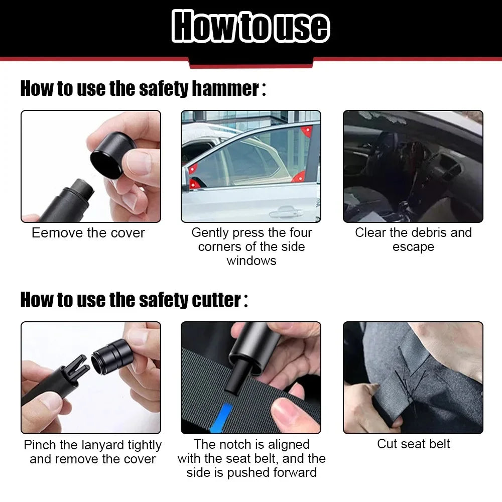 2-in-1 Car Safety Hammer & Seat Belt Cutter – Emergency Escape Tool