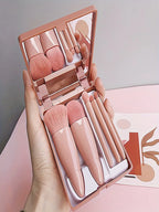 5-Piece Portable Makeup Brush Set with Mirror
