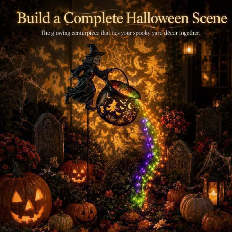 Archie Knows Spooky: Witch Cauldron Garden Stake Lights with LED Flow