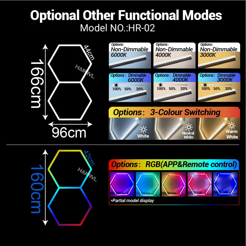 Dimmable Hexagon LED Ceiling Lights – RGB & Multi-Color, Garage/Gym/Gaming