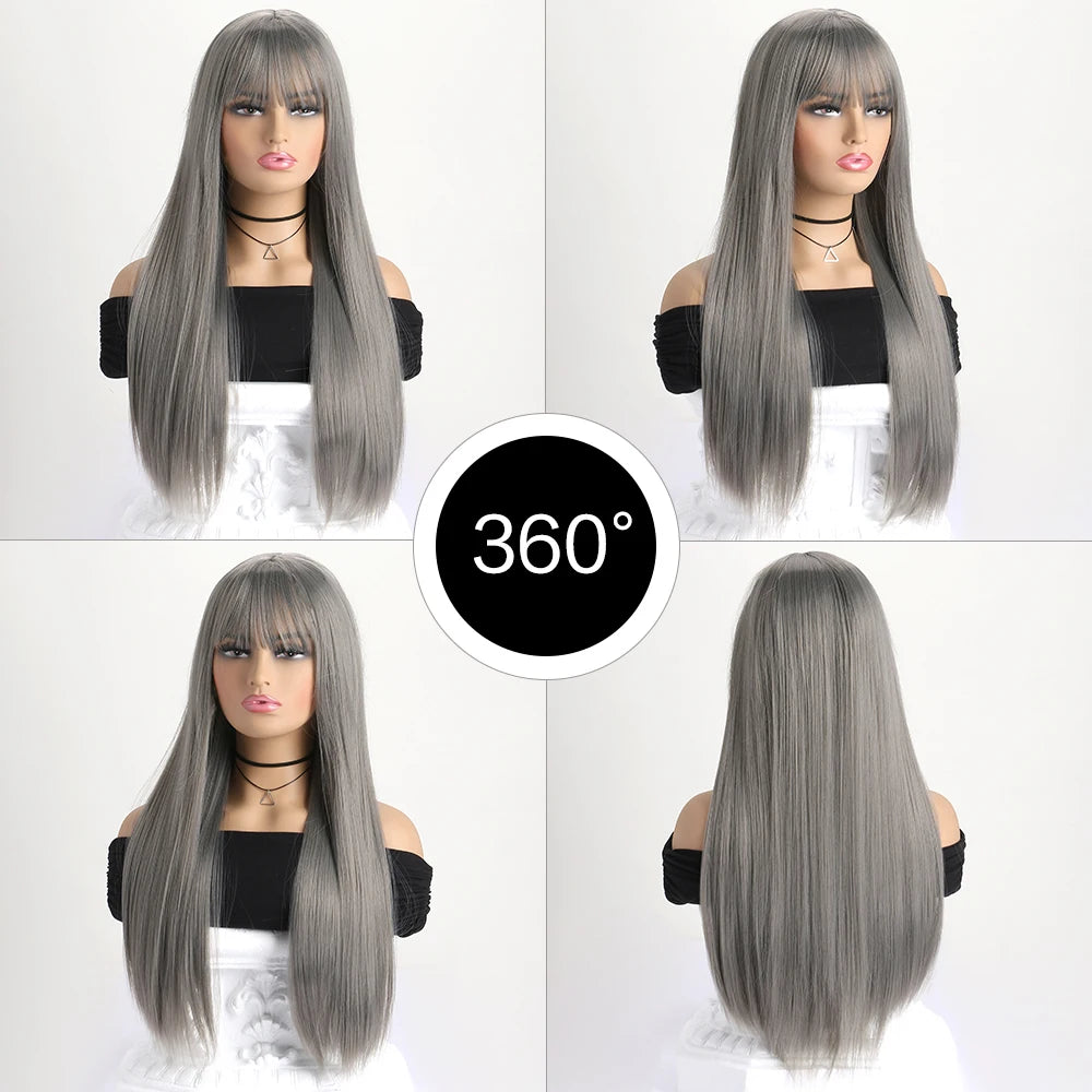 26-Inch Long Straight Colored Wig — Synthetic Fashion Wig for Cosplay, Halloween & Daily Wear