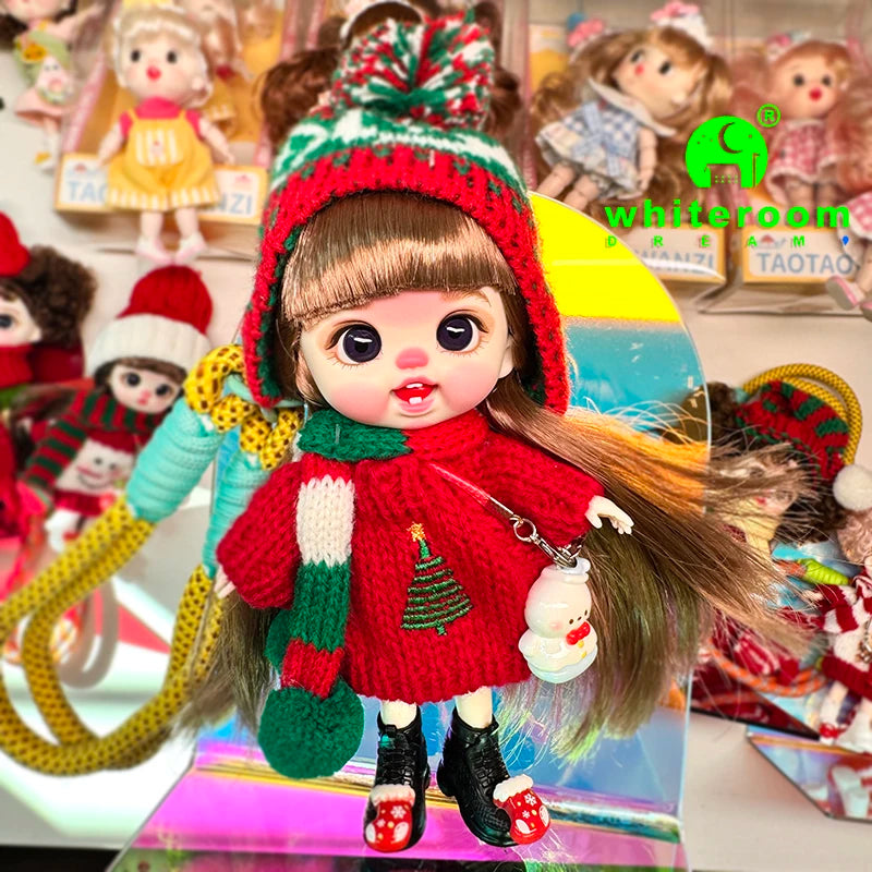 Christmas Mini Doll Pendant – Handmade Crochet Sweater & Scarf Set