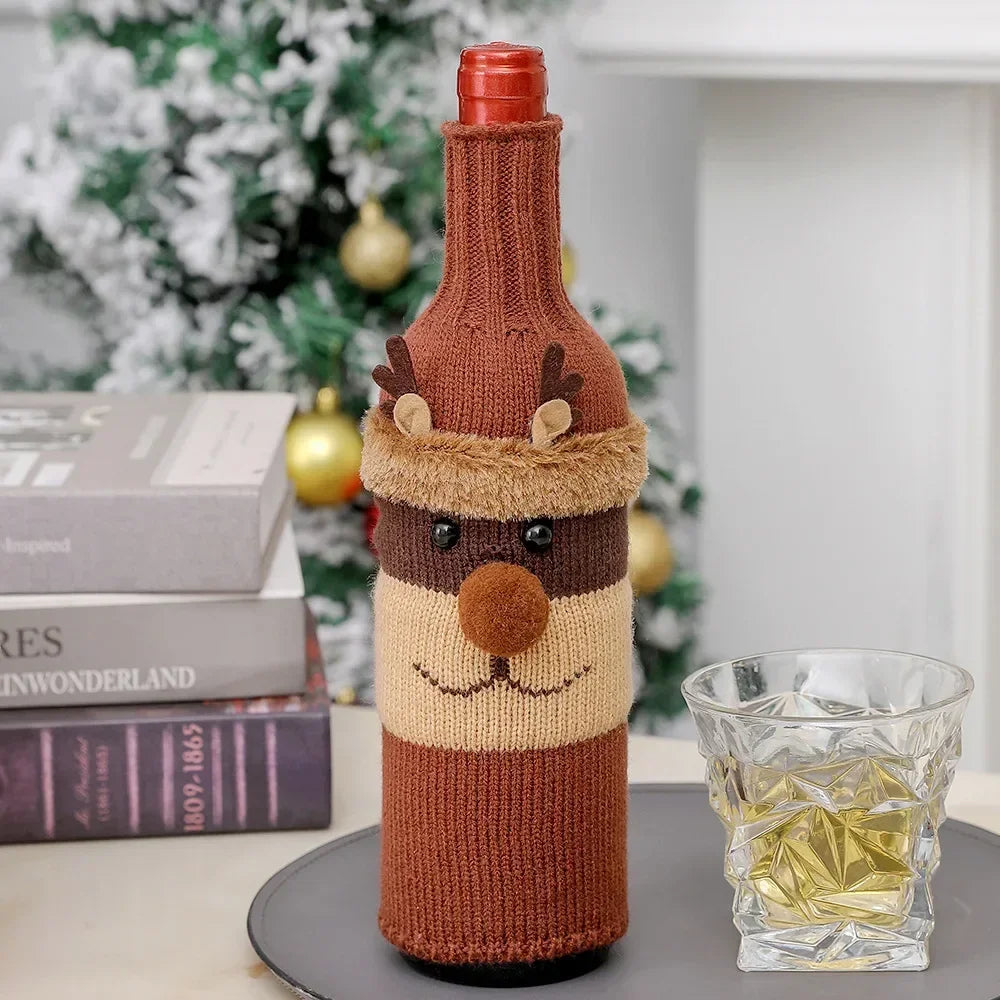 Christmas Wine Bottle Cover – Santa, Snowman & Elk Woven Bottle Bags
