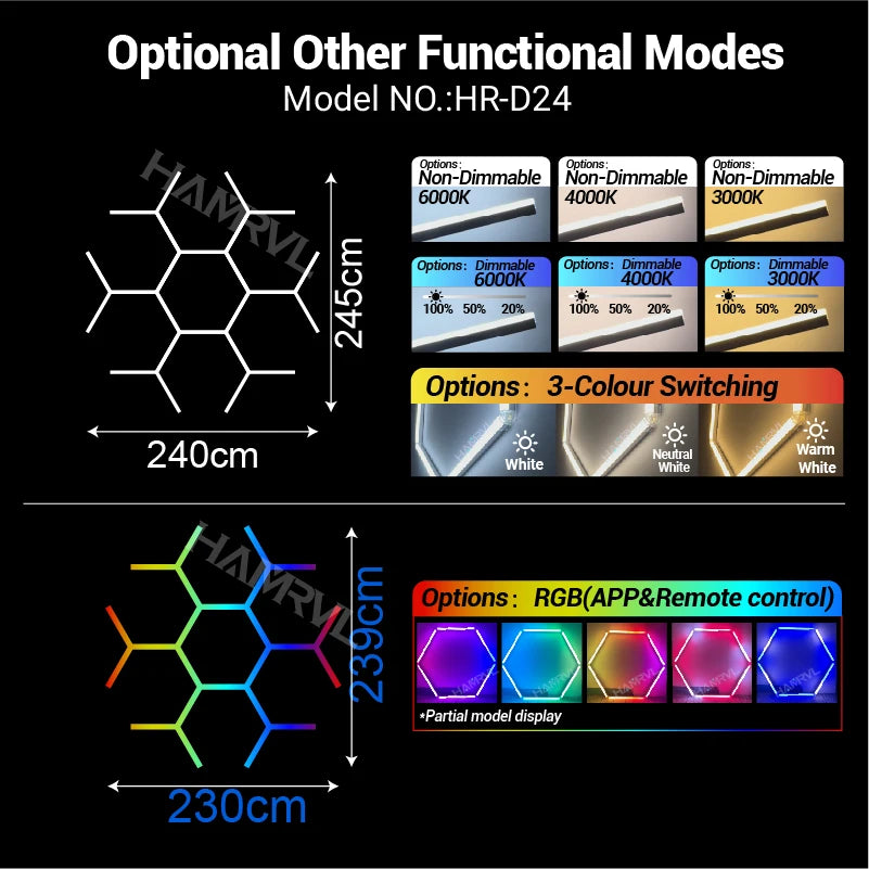 Dimmable Hexagon LED Ceiling Lights – RGB & Multi-Color, Garage/Gym/Gaming