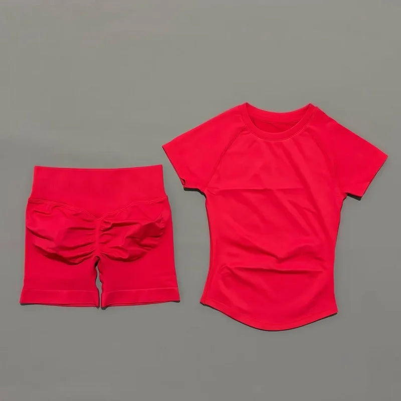 Histello 2-Piece Seamless Yoga Set – Short Sleeve & Shorts