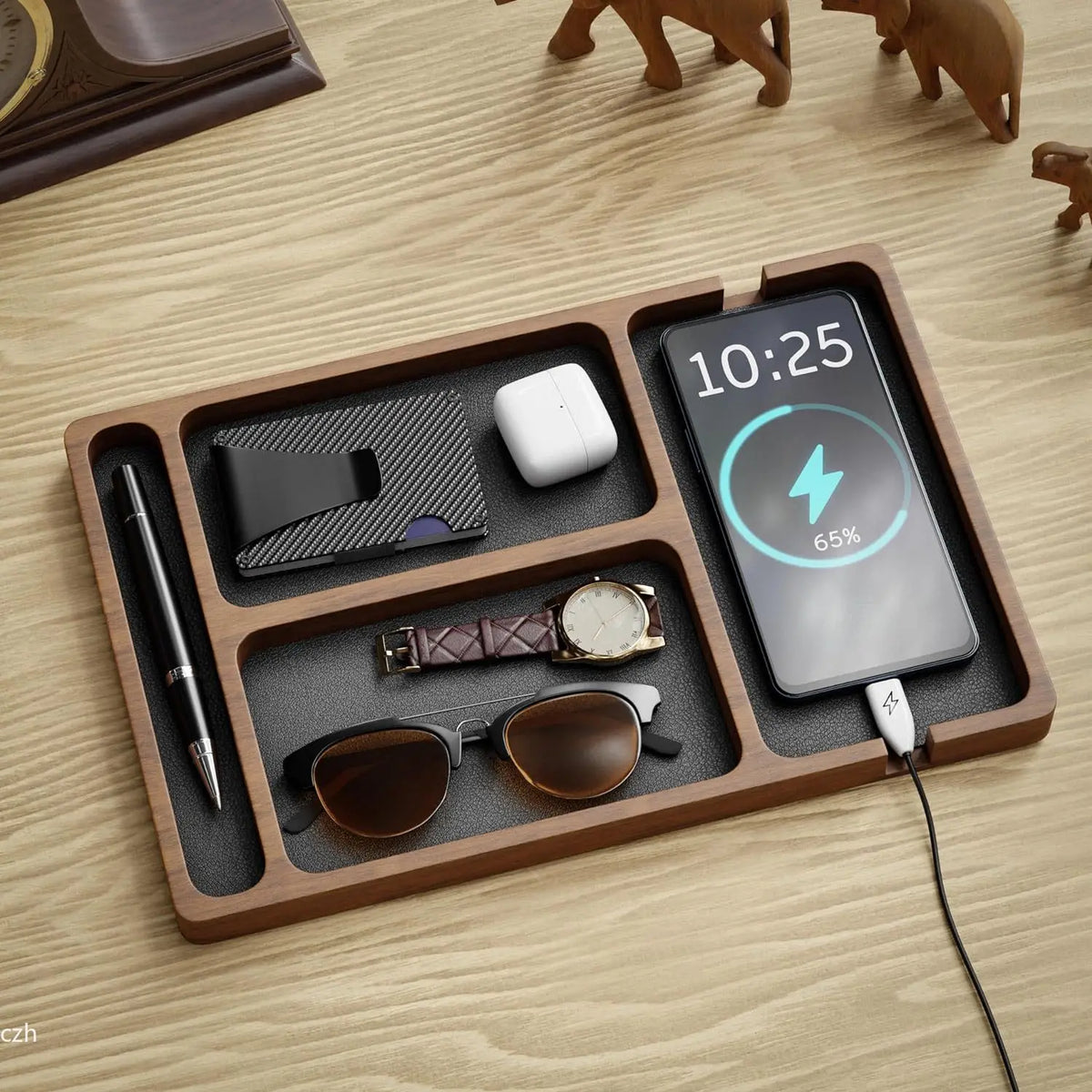 Solid Wood Desktop Organizer & Storage Tray for Home Office